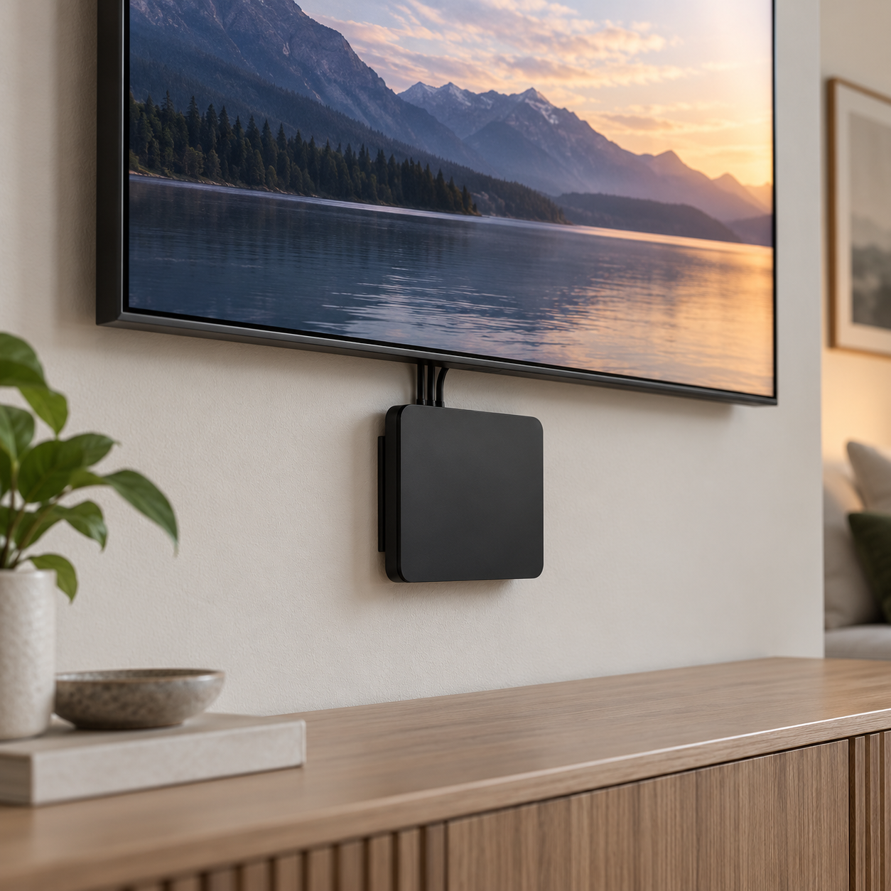 TV box mounted flat against a wall