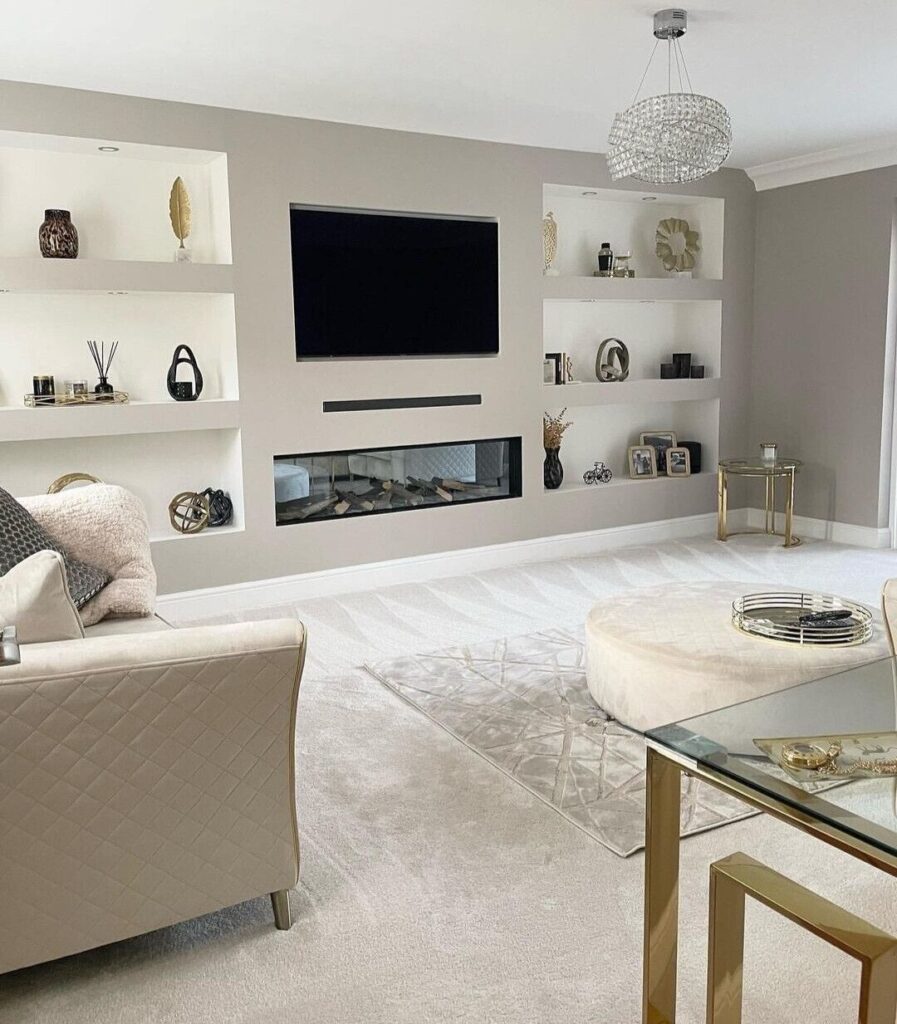 Complete media wall with TV and electric fireplace